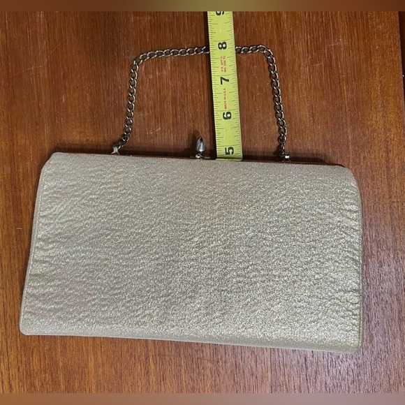 Vintage 50s 60s Handbag Women Small Gold Evening Satchel Clutch Purse Bag Chain - Picture 12 of 12